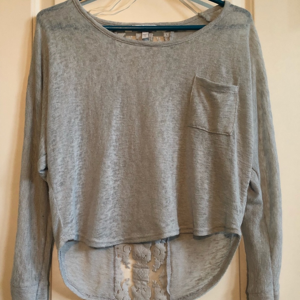 Grey High-low Lace Back Top